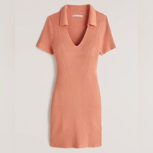 NWT Abercrombie & Fitch coral polo collared knit dress V-neck size medium ribbed